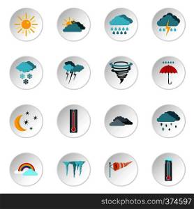 Weather icons set. Flat illustration of 16 weather vector icons for web. Weather icons set, flat style