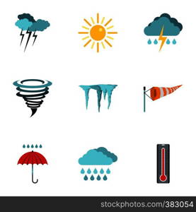 Weather icons set. Flat illustration of 9 weather vector icons for web. Weather icons set, flat style