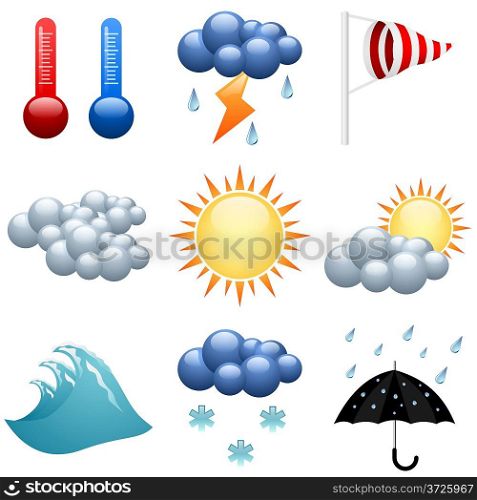 Weather icons set for forecast web pages. EPS10 file.