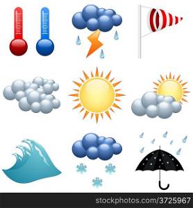 Weather icons set for forecast web pages. EPS10 file.