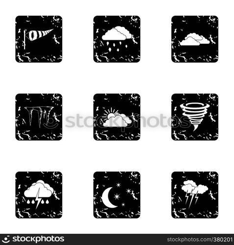 Weather icons set. Grunge illustration of 9 weather vector icons for web. Weather icons set, grunge style