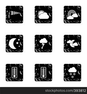 Weather icons set. Grunge illustration of 9 weather vector icons for web. Weather icons set, grunge style