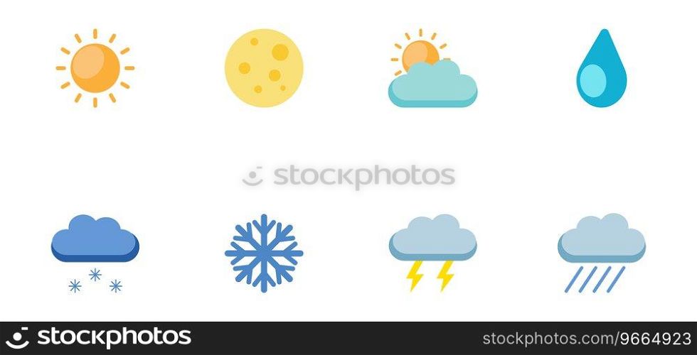 Weather icons set in flat style. Vector illustration