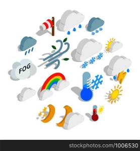 Weather icons set in isometric 3d style isolated on white background. Vector illustration. Weather icons set, isometric 3d style
