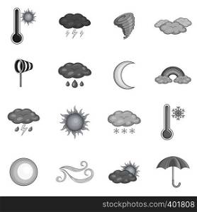 Weather icons set in monochrome style isolated on white background. Weather icons set, monochrome style