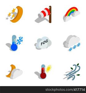 Weather icons set. Isometric 3d illustration of 9 weather vector icons for web. Weather icons, isometric 3d style