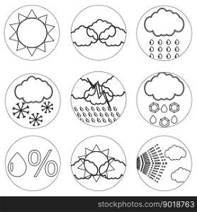 Weather icons set line for mobile applications. Weather icons and weather forecast, vector illustration. Weather icons set line for mobile applications