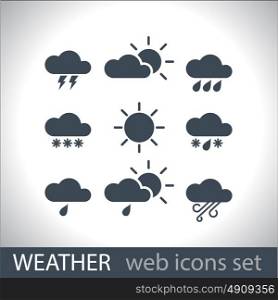 weather icons, set, logos, silhouettes