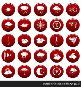 Weather icons set. Simple illustration of 25 weather vector icons red isolated. Weather icons set vetor red