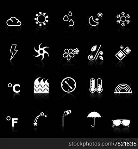 Weather icons with reflect on black background, stock vector