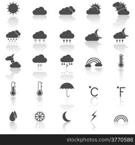 Weather icons with reflect on white background, stock vector