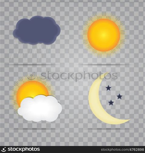 Weather Icons with Sun, Cloud, Rain and Moon Vector Illustration EPS10