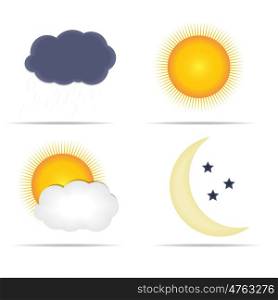 Weather Icons with Sun, Cloud, Rain and Moon Vector Illustration EPS10