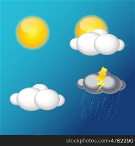 Weather Icons with Sun, Cloud, Rain Vector Illustration EPS10