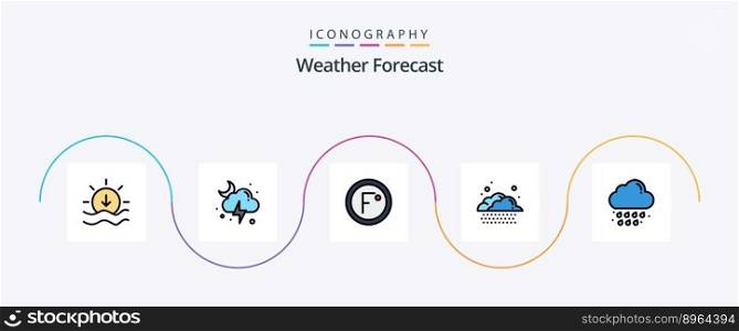 Weather Line Filled Flat 5 Icon Pack Including rain. cloud. degree. weather. cloud