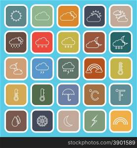 Weather line flat icons on blue background, stock vector