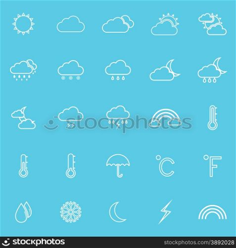 Weather line icons on blue background, stock vector