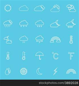 Weather line icons on blue background, stock vector