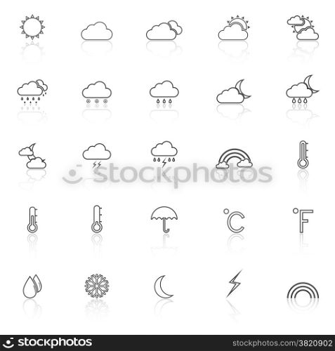 Weather line icons with reflect on white background, stock vector