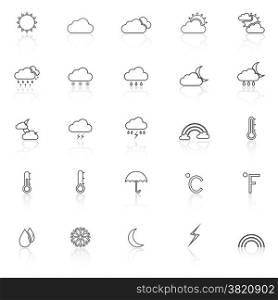 Weather line icons with reflect on white background, stock vector