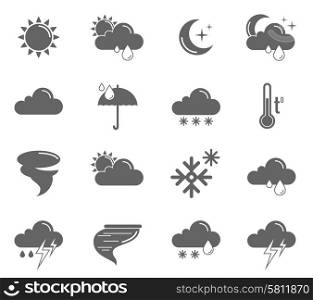Weather meteorology and climate symbols black icons set isolated vector illustration. Weather Icons Set