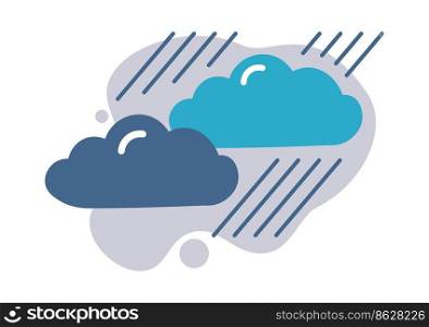 Weather outlook, report or forecast, isolated cloudscape icon with rain showers. Clouds and drops, bad conditions. Meteorology and climate prediction for next day or week. Vector in flat style. Cloudscape, cloudy weather forecast, meteorology