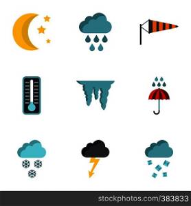 Weather outside icons set. Flat illustration of 9 weather outside vector icons for web. Weather outside icons set, flat style