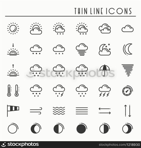 Weather pack line icons set. Meteorology. Weather forecast design elements. Template for mobile app, web and widgets.Vector style linear icons. Isolated illustration. Symbols. Black and white.. Weather pack line icons set. Meteorology. Weather forecast trendy design elements. Template for mobile app, web and widgets.Vector style linear icons. Isolated illustration. Symbols. Black and white.