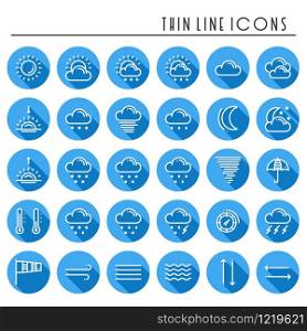 Weather pack line icons set. Meteorology. Weather forecast design elements. Template for mobile app, web and widgets.Vector style linear icons. Isolated illustration. Symbols