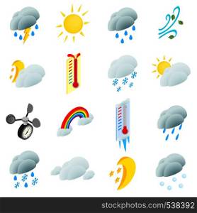 Weather set icons in isometric 3d style isolated on white background. Weather set icons