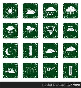 Weather set in grunge style green isolated vector illustration. Weather set grunge