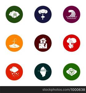 Weather storm icons set. Flat set of 9 weather storm vector icons for web isolated on white background. Weather storm icons set, flat style