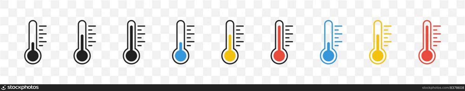 Weather temperature thermometer icon set. Vector isolated illustration. Thermometer symbol collection.. Weather temperature thermometer icon set. Vector illustration. Thermometer symbol collection.