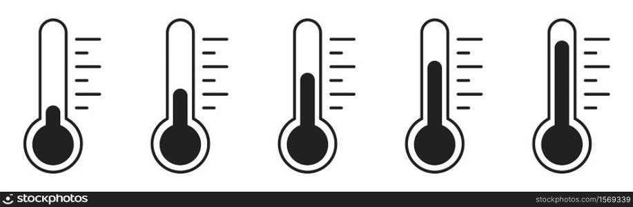 Weather temperature thermometer icon set. Vector thermometer symbol collection.