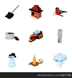 Weather winter icons set. Cartoon illustration of 9 weather winter vector icons for web. Weather winter icons set, cartoon style