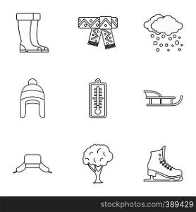 Weather winter icons set. Outline illustration of 9 weather winter vector icons for web. Weather winter icons set, outline style