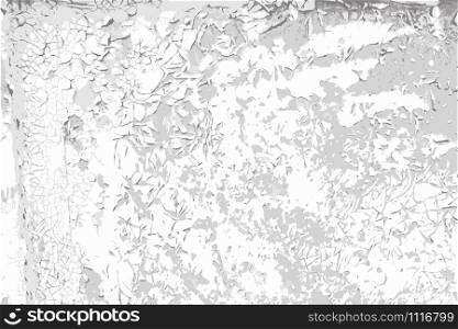 Weathered cracked paint vector black and white texture background. Grunge scratch wall template for overlay artwork.