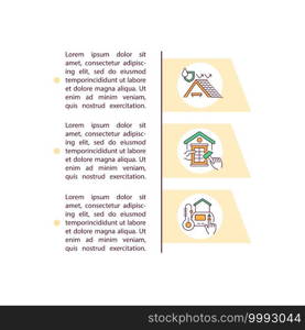 Weatherization concept icon with text. Climate change PPT page vector template. Home energy audit. Environmental protection, Brochure, magazine, booklet design element with linear illustrations. Clean energy concept icon with text