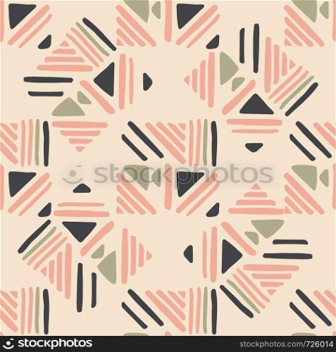 Weave lines ornament. Folk seamless pattern on pink background. Backdrop for textile or book covers, wallpapers, design, graphic art, wrapping. Vector illustration. Seamless hand draw Folk pattern. weave lines ornament.
