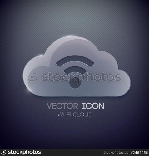 Web abstract icon template with glass cloud and wireless sign on dark striped background isolated vector illustration. Web Abstract Icon Template