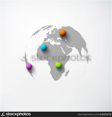 Web abstract world template with globe and colorful round pins on white background isolated vector illustration. Web Abstract World Template