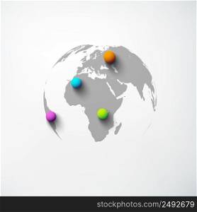 Web abstract world template with globe and colorful round pins on white background isolated vector illustration. Web Abstract World Template
