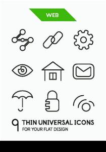 Web administration thin line icon set - 9 computer symbols for your flat deisgn