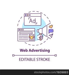 Web advertising concept icon. New media ex&le idea thin line illustration. Online marketing c&aign. Digital advertising. Vector isolated outline RGB color drawing. Editable stroke. Web advertising concept icon