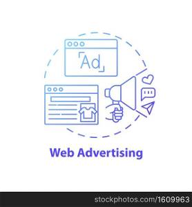 Web advertising concept icon. New media ex&le idea thin line illustration. Online marketing c&aign. Social media activity. Digital ads. Vector isolated outline RGB color drawing. Web advertising concept icon