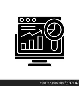 Web analytics black glyph icon. Online search engine optimization. Site data analysis. Internet marketing research, ecommerce report. Silhouette symbol on white space. Vector isolated illustration. Web analytics black glyph icon