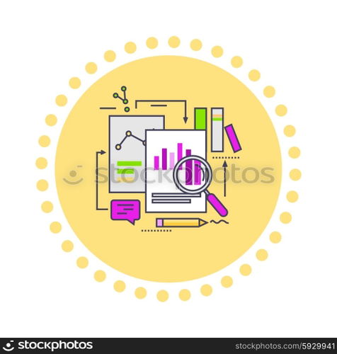 Web analytics information and development website statistic. Analysis, analytics icon, data, web analytics, data analytics, business analytics, graph. Thin, lines flat icons illustration