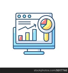 Web analytics RGB color icon. Online search engine optimization. Site data analysis. User experience review. Internet marketing research, ecommerce report. Isolated vector illustration. Web analytics RGB color icon