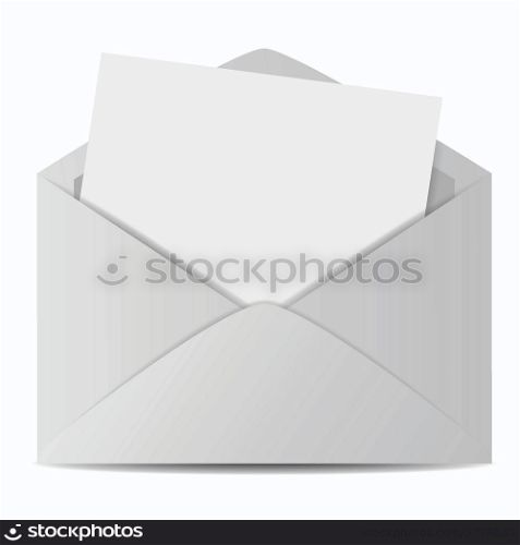 Web and Internet concept with an e-mail envelope icon and a blank empty sheet paper for your copy and advertising. Vector EPS 10 illustration isolated on white background.