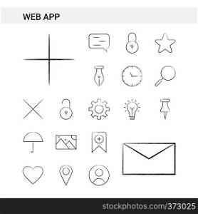 Web App hand drawn Icon set style, isolated on white background. - Vector